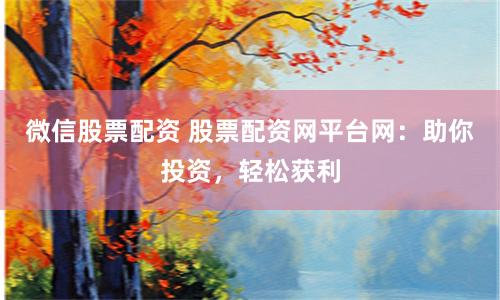 微信股票配资 股票配资网平台网：助你投资，轻松获利